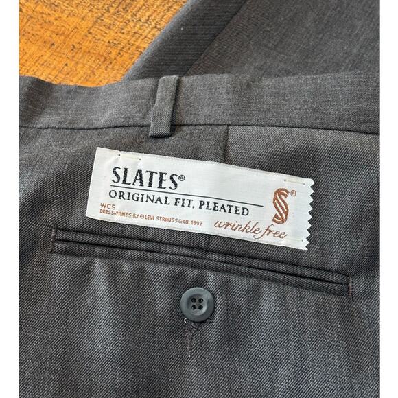 NEW Slates by Levi Strauss Vintage Gray Pleated Cuffed Dress Suit Pants 44x30 - Picture 7 of 9